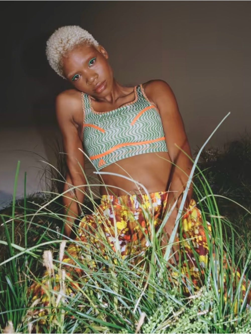 Adidas by Stella McCartney TruePurpose Printed Crop Sports Bra Green Orange Sz M